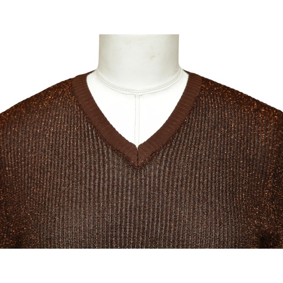 ROMANOFF Brown Sweater Knit Top Metallic V-Neck Long Sleeve Viscose XS VINTAGE - Picture 5 of 7